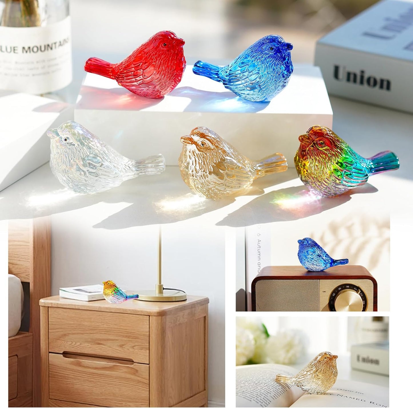 H&D HYALINE & DORA Blue Glass Bird Figurines Bird Gifts for Bird Lovers Women Crystal Glass Animal Figurine Collectible for Home Shelf Decor