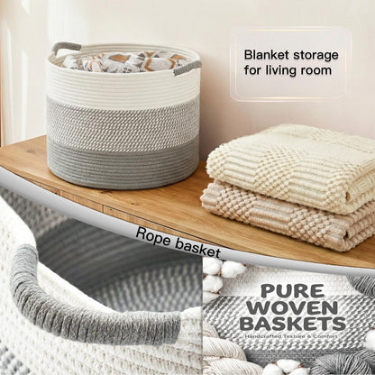 Artfeel 70L Large Cotton Rope Basket, Decorative Woven Blanket Storage for Living Room, Boho Toy Storage & Toy Box for Kids, Versatile Laundry Basket & Nursery Hamper for Blankets(Brown)