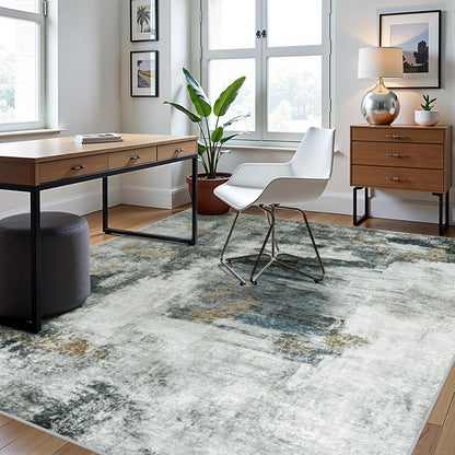 8x10 Area Rugs for Living Room Rug Washable: Abstract Large Rug for Dining Room Bedroom Carpet Non Slip 8 by 10 Indoor Modern Nursery Home Office Blue Grey