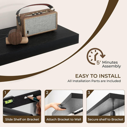RICHFOCUS 72Inch Floating Shelves for Wall 2 Pack Shelves for Bedroom|Kitchen|Bathroom Wall Mounted Rustic Wood Floating Shelf with Invisible Brackets for Books|Storage|Decor, Rustic Brown