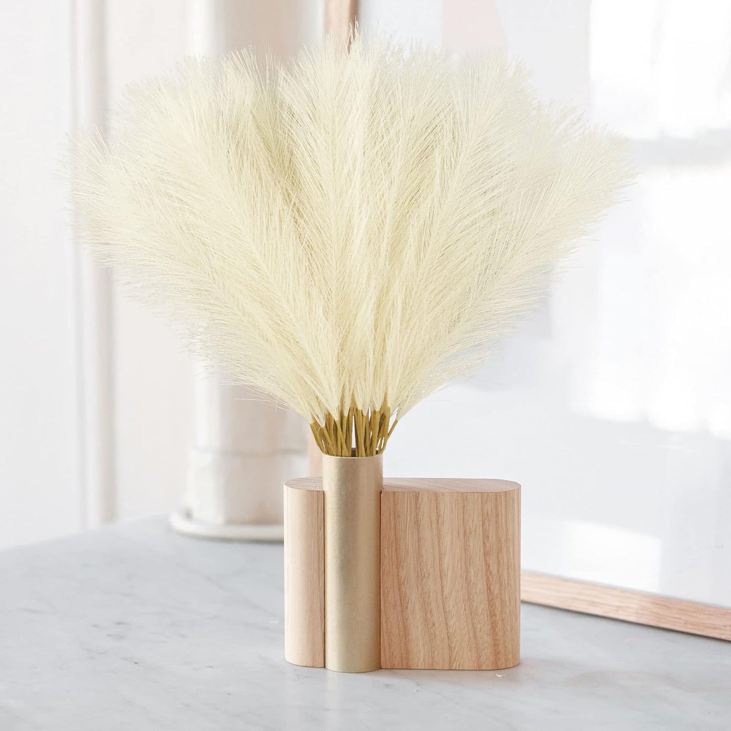 obbsie 50pcs Pink Faux Pampas Grass Decor, 21.6" Short Artificial Floral Branches Vase Filler Flower Arrangement for Home Wedding Boho Outdoor Decor