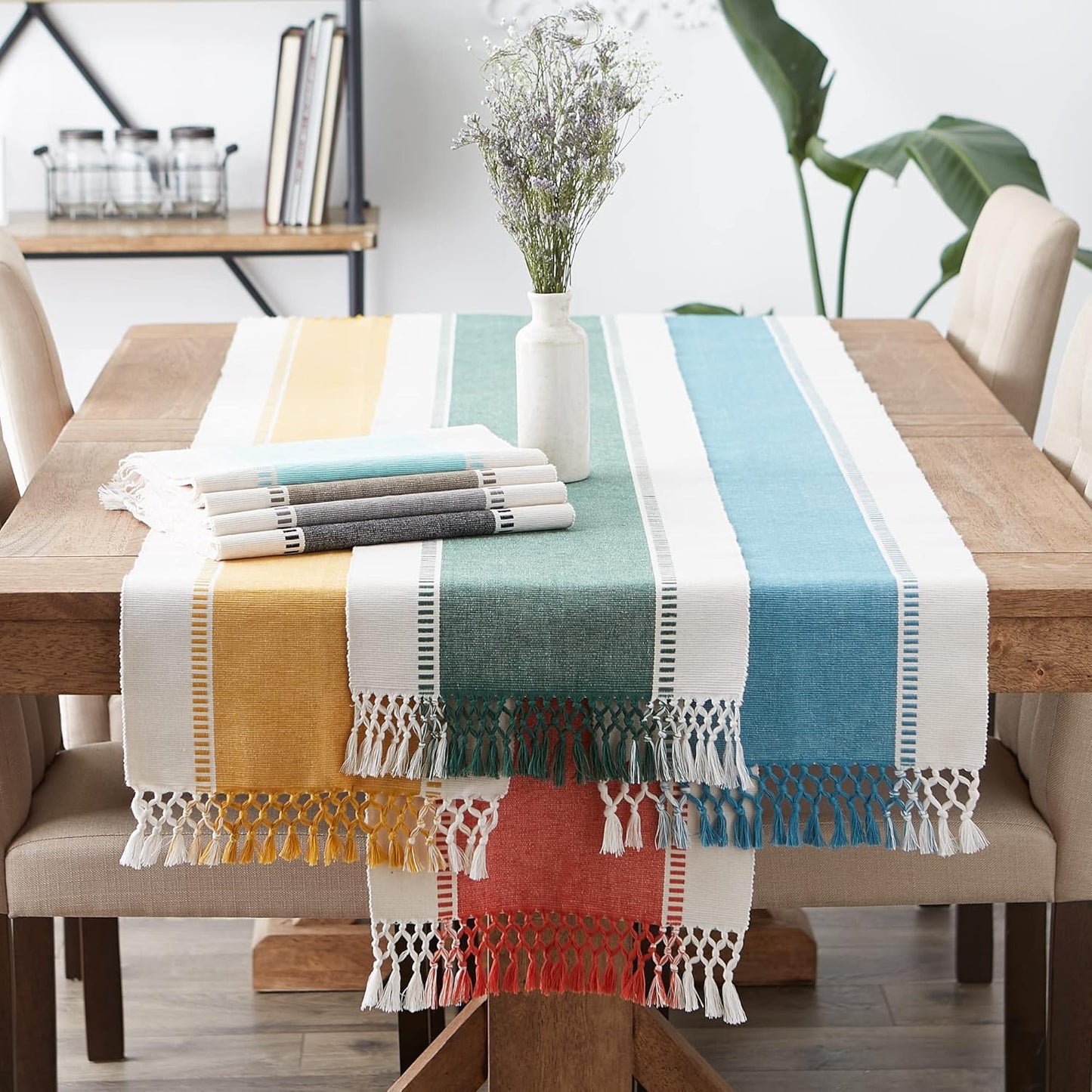 DII Dobby Stripe Woven Table Runner, 13x72-inch, French Blue