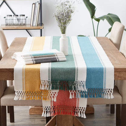 DII Dobby Stripe Woven Table Runner, 13x72-inch, French Blue