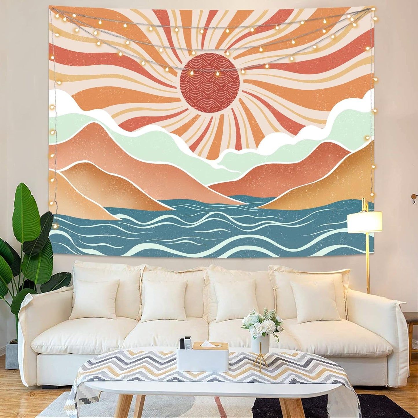 Lunerfex Bohemian Mandala Sunrise Wall Tapestry, Abstract Mountain Scenery Tapestries for Home Decor, Boho Tapestry 48x36 Inch