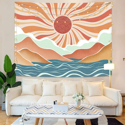 Lunerfex Bohemian Mandala Sunrise Wall Tapestry, Abstract Mountain Scenery Tapestries for Home Decor, Boho Tapestry 48x36 Inch