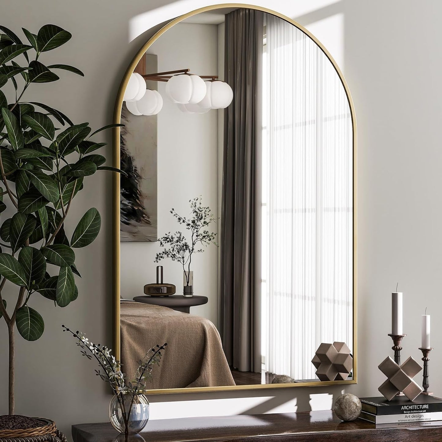 HARRITPURE Arched Wall Mirror 24"x36" – Black Metal Frame Vanity Mirrors for Bedroom, Entryway, Living Room Decor