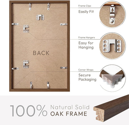 5x7 Picture Frame, Solid Oak Wood 5 x 7 Photo Frame with Mat to 4x6, 7x5 Picture Frames for Wall and Tabletop Display, (Walnut Set of 1)
