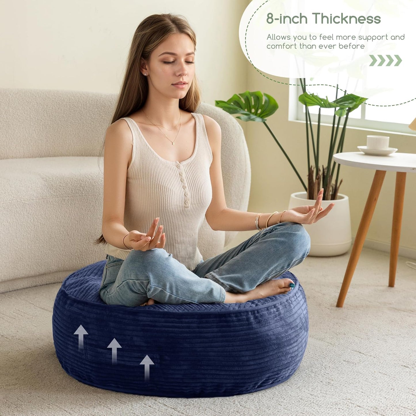 HIGOGOGO 6" Extra Thick Floor Pillow Cushion for Adults, Meditation Cushion Pillow, Large Square Floor Sitting, Tufted Corduroy Cover, for Tatami Living Room or Yoga, 22x22 Inch, 2Pack, Dark Grey