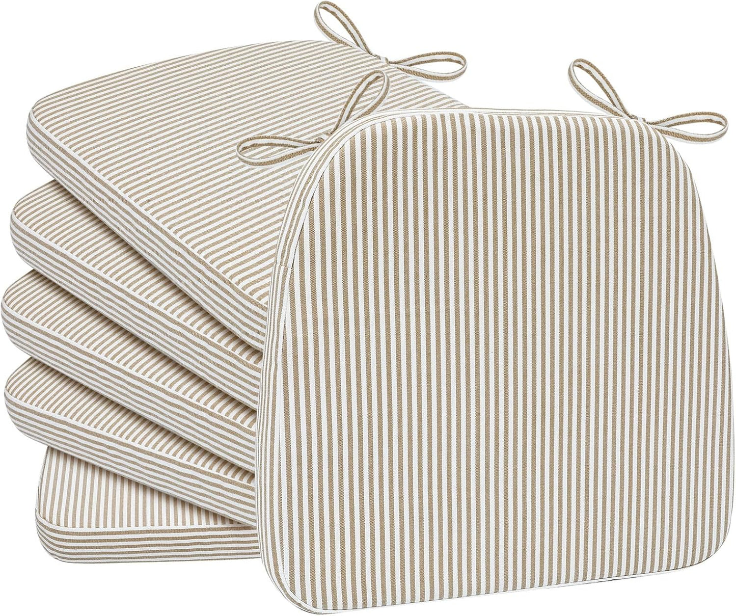AAAAAcessories D-Shaped Chair Cushions, 2" Thick Dining Chair Pads with Ties and Removable, Machine-Washable Cover, 17" x 16", Set of 4, Oatmeal Beige - Colors B