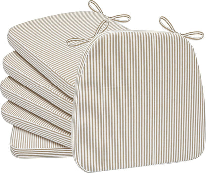 AAAAAcessories D-Shaped Chair Cushions, 2" Thick Dining Chair Pads with Ties and Removable, Machine-Washable Cover, 17" x 16", Set of 4, Oatmeal Beige - Colors B