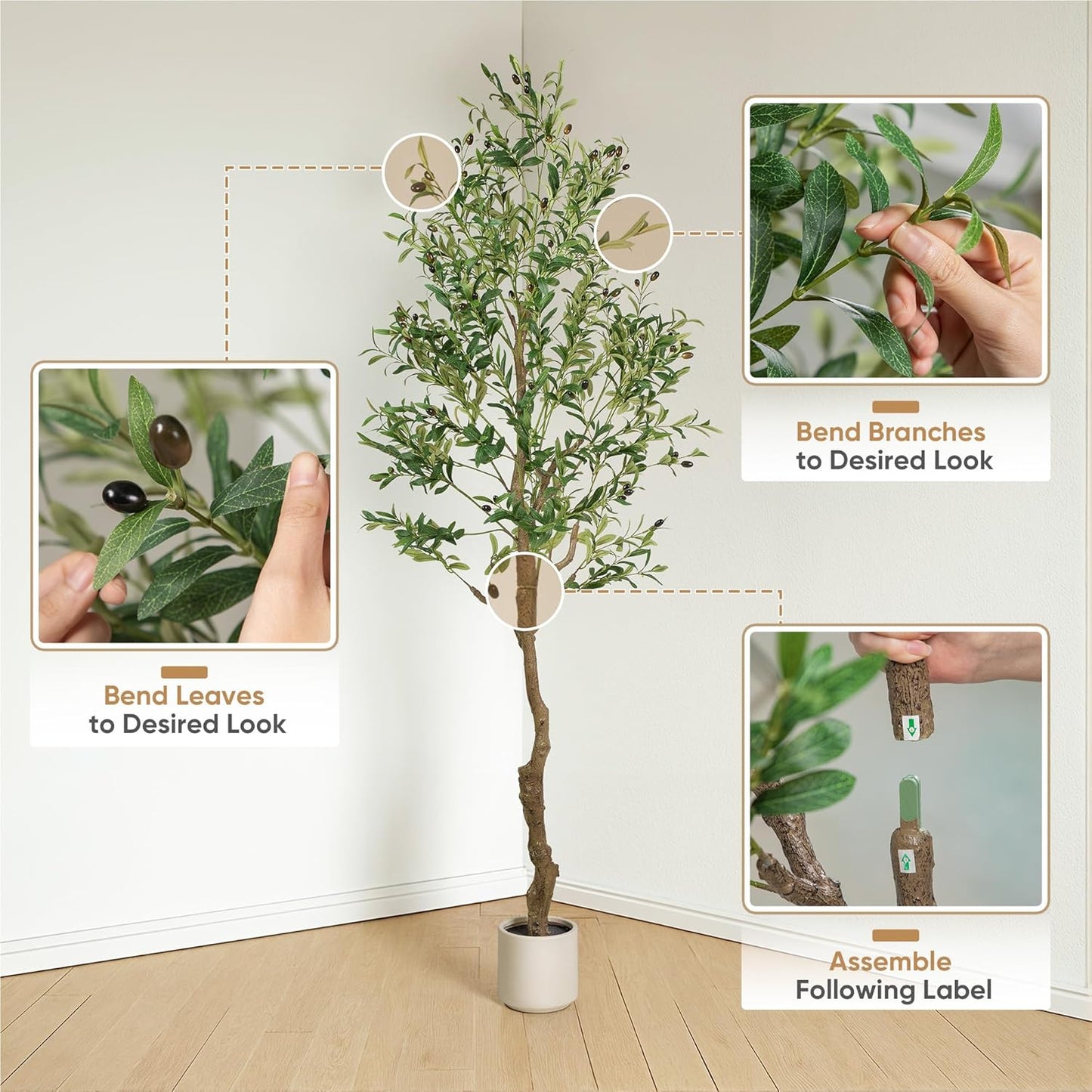 Olive Tree Artificial Indoor, 7 FT Faux Olive Trees with Planter, Fake Tall Plants with Natural Trunk and Lifelike Fruits for Home Office Decor(1, 7FT)