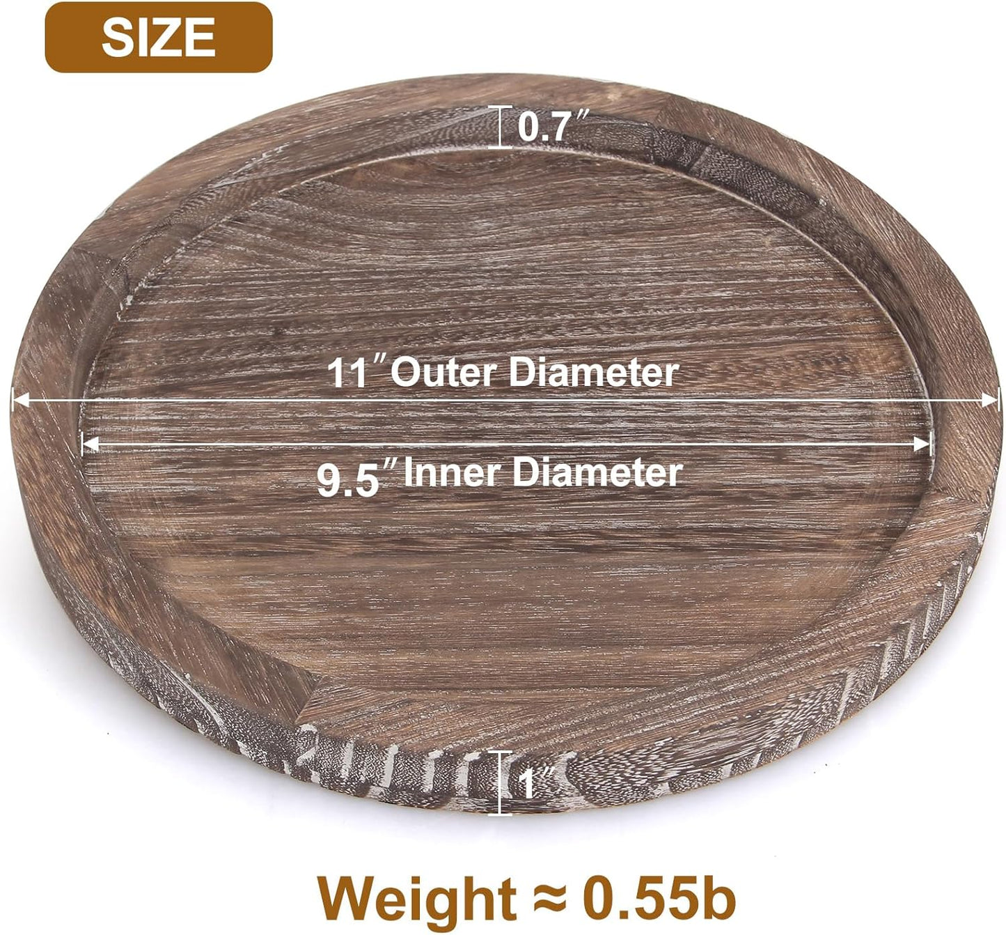 Round Decorative Tray for Coffee Dining Table Countertop Small Wooden Serving Trays Farmhouse Kitchen Home Living Room Decor and Bathroom Accessories Tray Black Rustic Wood Candle Centerpiece Trays