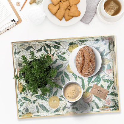 Spsyrine Serving Tray with Handles, Plastic Decorative Tray for Coffee Table, Living Room, Home Decor, Dianthus