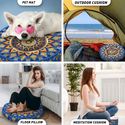 Mandala Meditation Cushion, Boho Meditation Mat, Meditation Pillows for Sitting on Floor, Cushions for Sitting in Home and Outdoor, Square Floor Pillow Cushion Seating for Yoga Accessories 22'' X 22''
