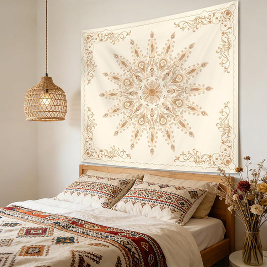 Avinyl Boho Sun Wall Tapestry for Bedroom, Bohemian Sun Flowers Hippie Tapestries Aesthetic, Vintage Orange Hippie Wall Hanging for Living Room Dorm Office Home Decor 51in X 60in