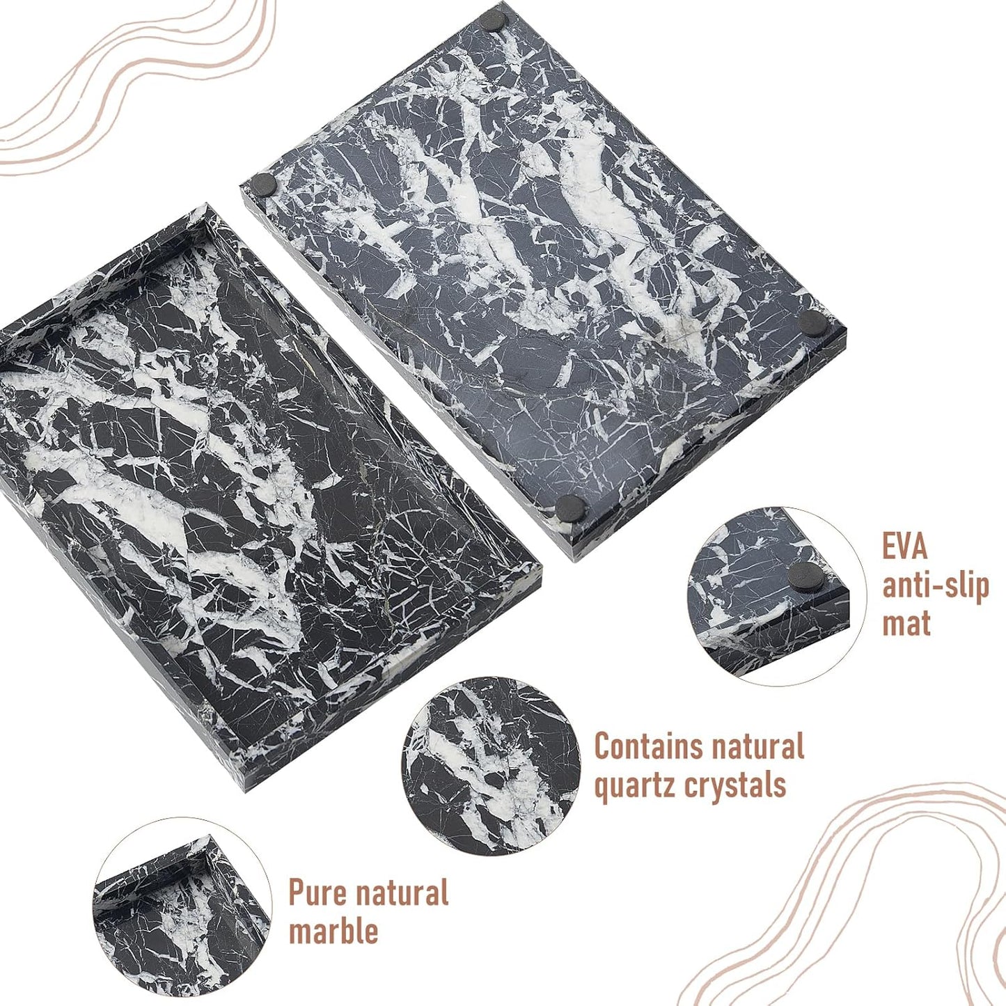 Marble Bathroom Tray,Pure Natural Vanity Tray,Marble Tray for Kitchen Counter Non-Ceramic/Non-Resin,Stone Trays 12 x 8 inch Cyan Green