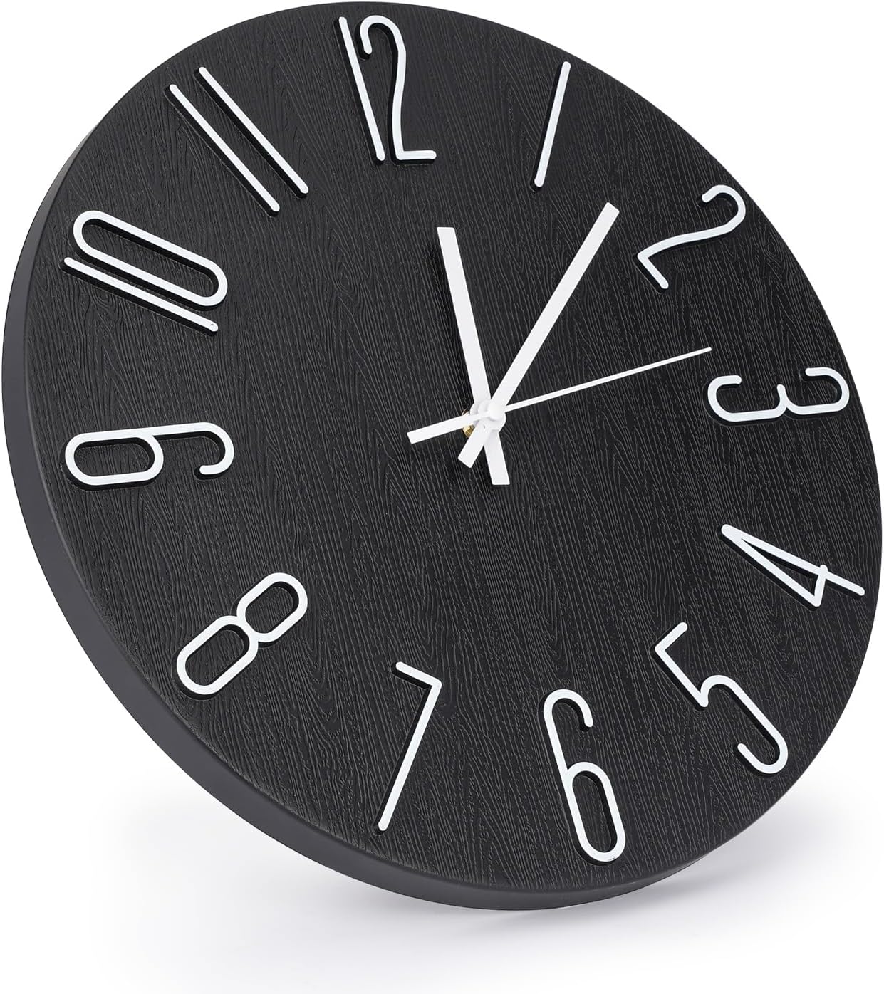 Wall Clock 12 Inch Silent Non-Ticking Imitation Wood Indoor Clock Round White Decor Clock Modern 3D Figures Quartz Wall Clocks for Home, Hotel, Office, School, Bedroom, Living Room, Kitchen