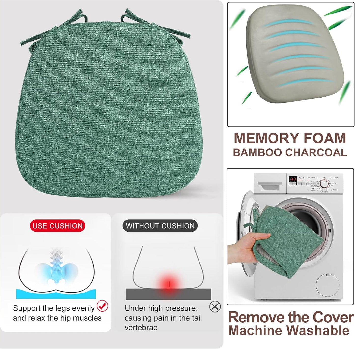 SINOSSO 1 Pack Memory Foam Chair Cushions for Dining Chair, Friendly Woven Fabric 16" U-Shape Comfortable Kitchen Chair Pad, Removable Slip Resistant Seat Cushion (1 Piece, Blue)
