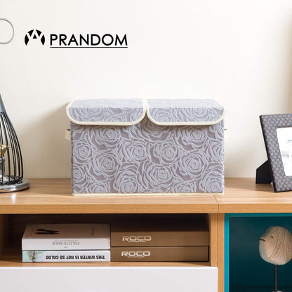PRANDOM Larger Collapsible Storage Bin with Lid [1-Pack] Fabric Decorative Storage Box Cube Organizer Container Baskes with Handles Divider for Bedroom Closet Living Room Pink 17.7x11.8x11.8 Inch