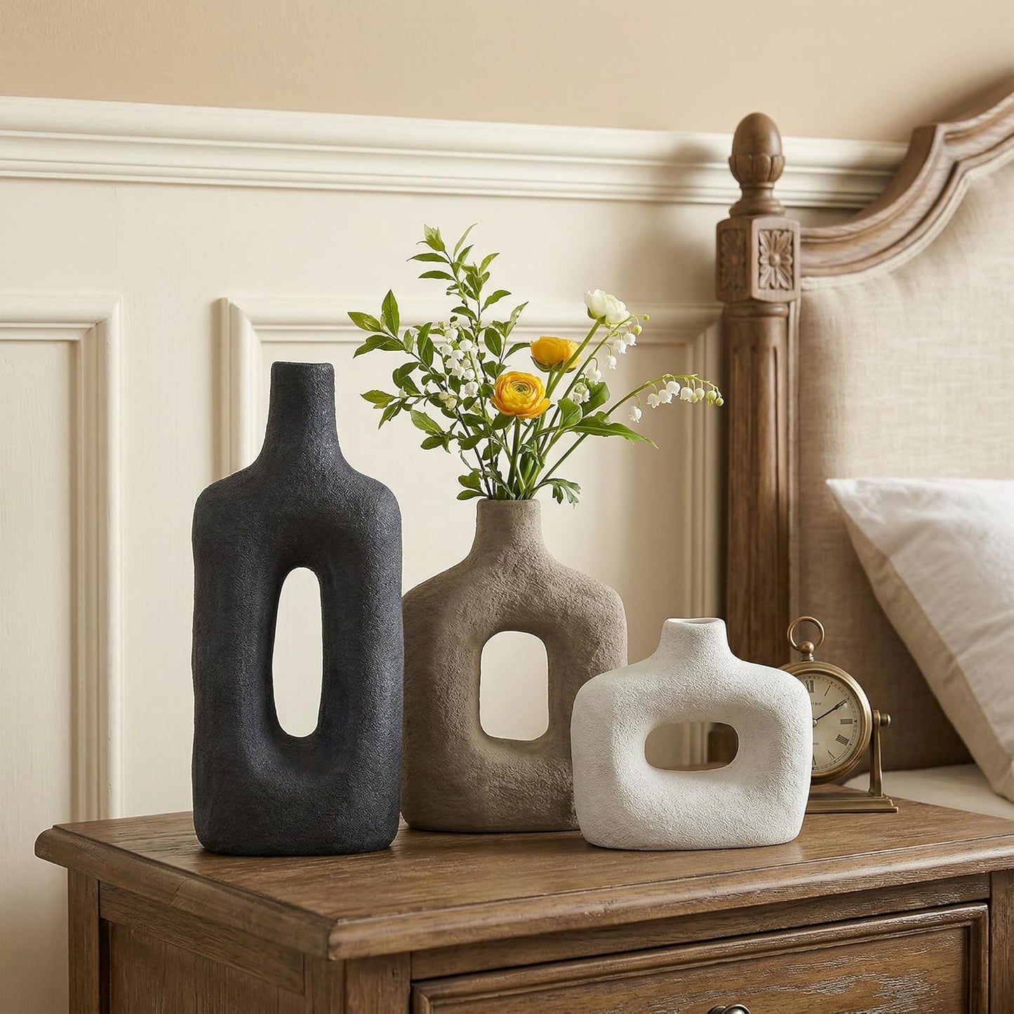 DREAMLOOM Ceramic Vase Set of 3, Modern Rustic Flower Vases for Pampas Grass, Dried & Fresh Flowers, Farmhouse Decorative Vase for Living Room Bedroom Kitchen Shelf Centerpiece, Rust