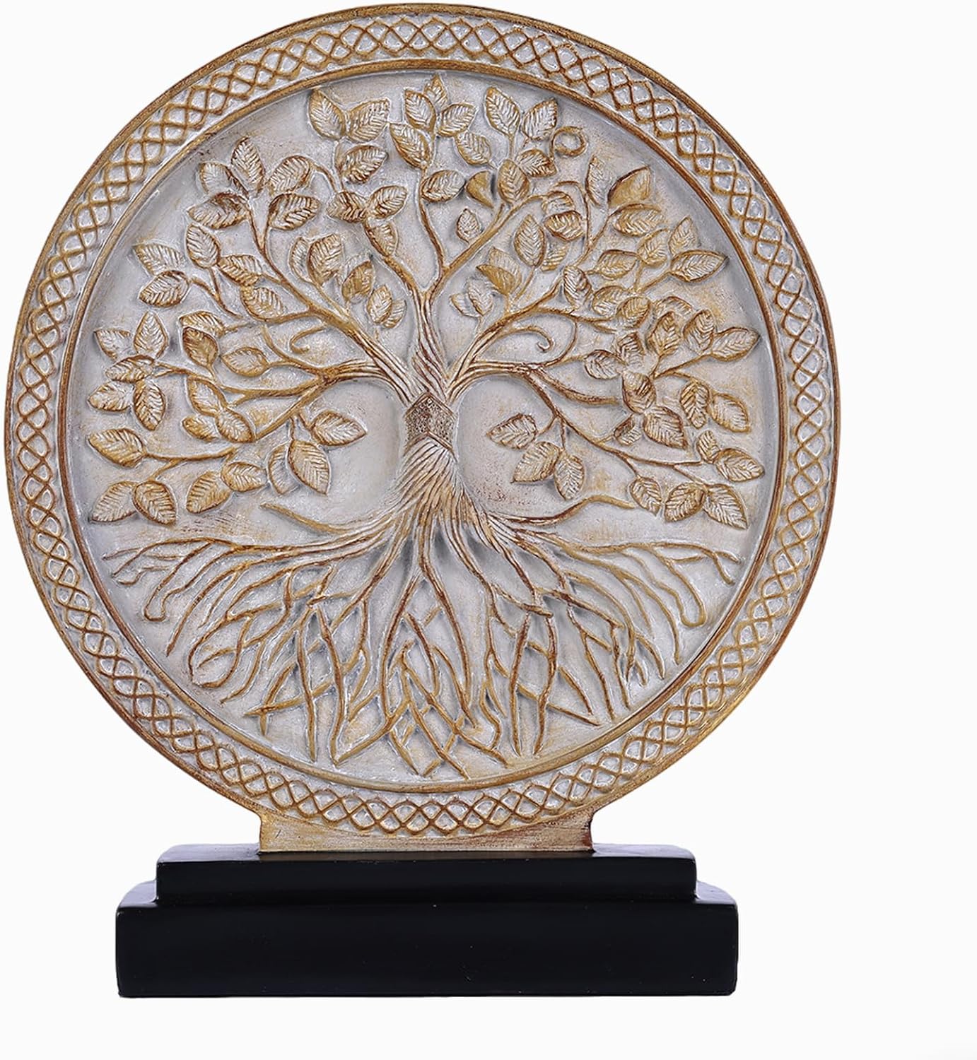 DOVDOV Abstract Circular Tree of Life Decorative Sculpture, Black and Gold Home Decor, Modern Art Home Accent Suitable for Office Shelves, Coffee Tables, and Above Cabinet Decorative Statue.