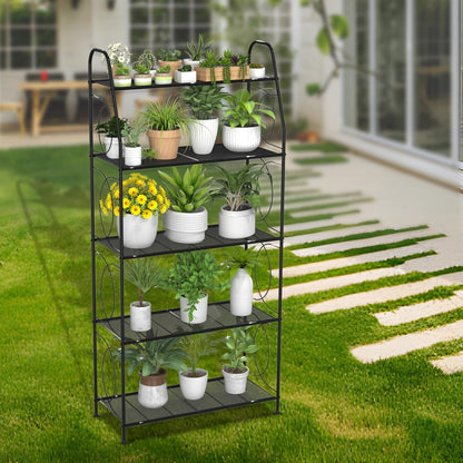 VyGrow Plant Stand, 4 Tier Plant Shelf for Indoor Outdoor, Heavy Duty Metal Tall Plant Stands Holder Rack for Living Room Balcony and Garden, Black