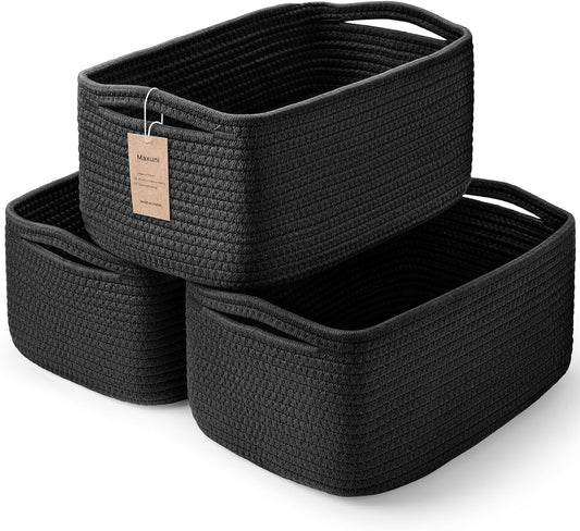 3-Pack Small Storage Baskets for Organizing | Woven Shelf Toy Basket | Rope Baskets for Gifts Empty | Closet Organizer Bins with Handles | Cube Decorative Box | 11.8×7.8×5.1” | Mixed brown