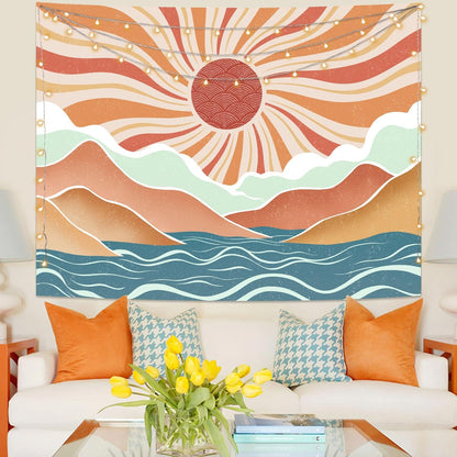 Lunerfex Bohemian Mandala Sunrise Wall Tapestry, Abstract Mountain Scenery Tapestries for Home Decor, Boho Tapestry 48x36 Inch