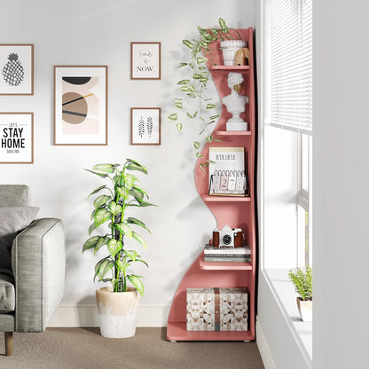Tribesigns Corner Shelf, Modern 5-Tier Wall Corner Bookshelf, Stylish Corner Small Bookcase Storage Rack Plant Stand with Unique Shape for Living Room, Home Office (White, 1PC)