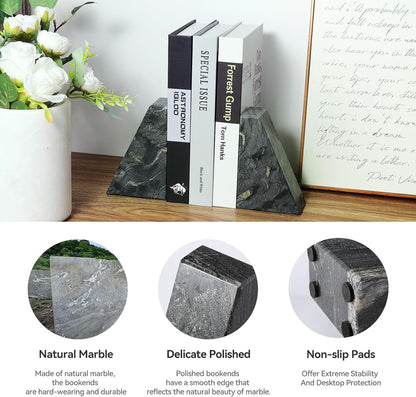 Karibiber Travertine Bookends for Heavy Books, Marble Decorative Bookends for Shelves, Heavy-Duty Stone Book Ends for Hardback Book & Cookbooks, Unique Book Stopper & Holder, Travertino Italy