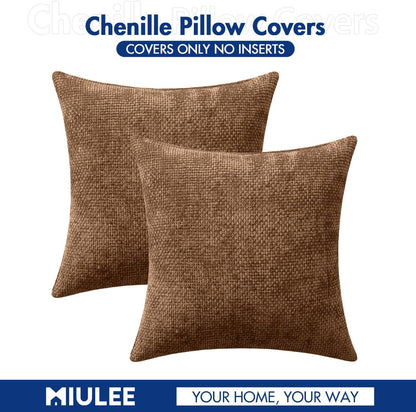 MIULEE Pack of 2 Couch Throw Pillow Covers 18x18 Inch Neutral Beige Modern Boho Accent Decorative Pillow Covers Soft Chenille Farmhouse Cushion Covers for Home Decor Bed Sofa Living Room