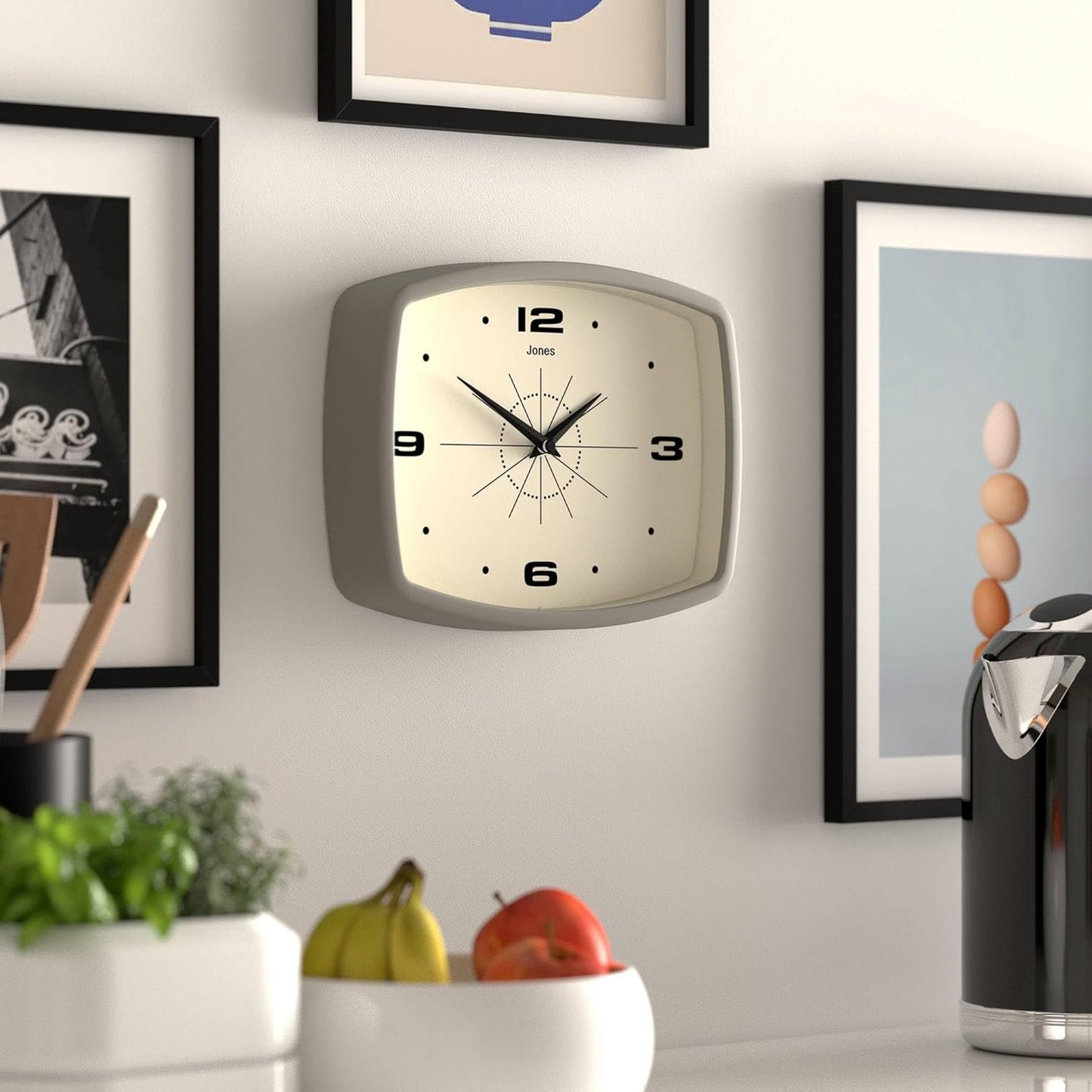 JONES CLOCKS® Movie wall Clock | Retro Rectangular Clock | 10 inch | Orange | Cool mid-Century Designer Look for Kitchen, Living Room or Office