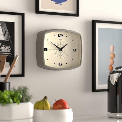 JONES CLOCKS® Movie wall Clock | Retro Rectangular Clock | 10 inch | Orange | Cool mid-Century Designer Look for Kitchen, Living Room or Office