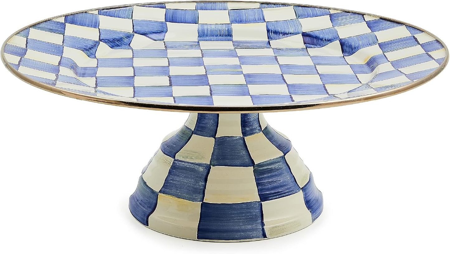 MACKENZIE-CHILDS Enamel Pedestal Serving Platter, Decorative Serving Dish for Food, Small, Black-and-White Courtly Check