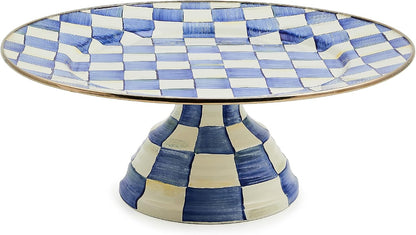 MACKENZIE-CHILDS Enamel Pedestal Serving Platter, Decorative Serving Dish for Food, Small, Black-and-White Courtly Check