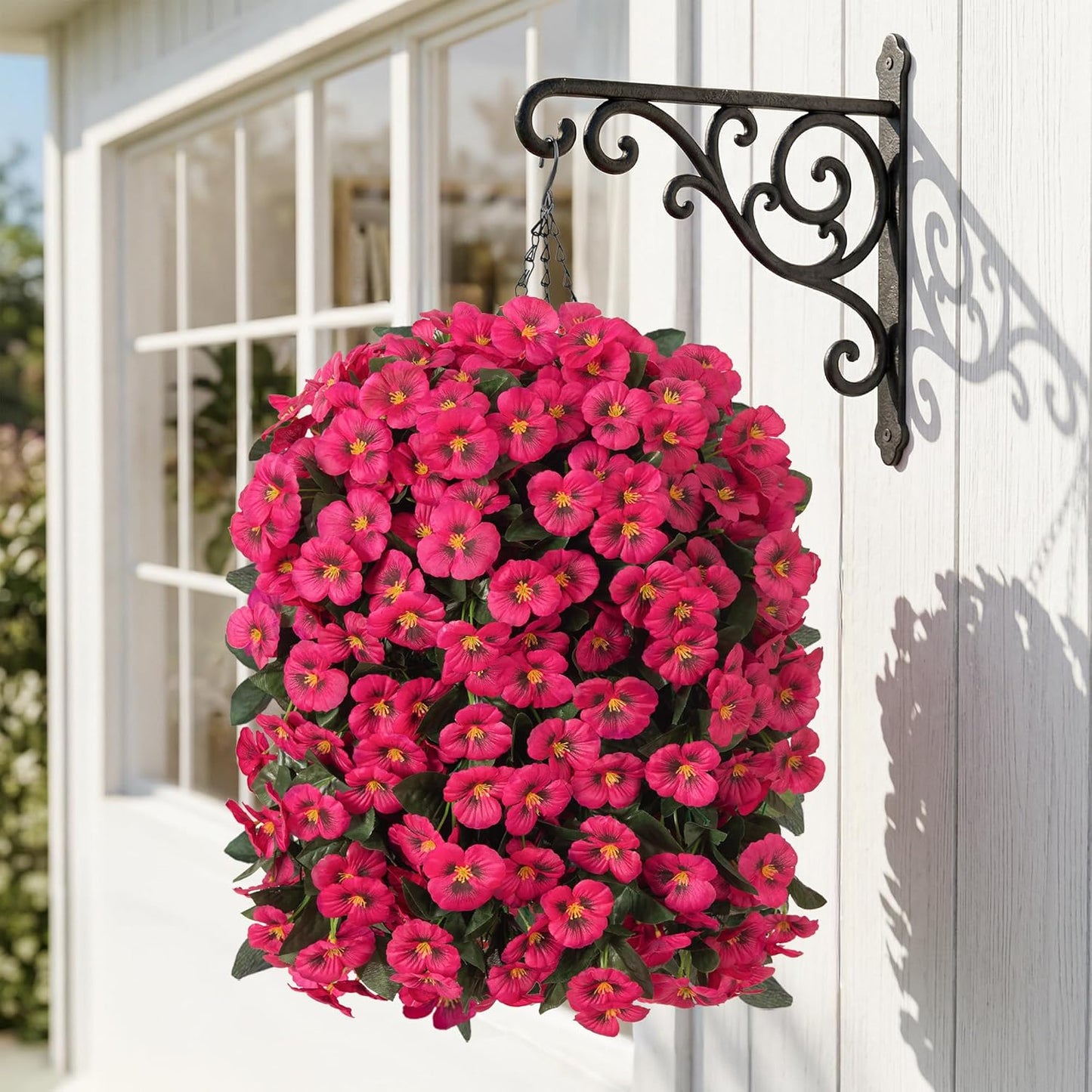HyeFlora Artificial Flowers for Outdoors, 2pcs Faux Silk Pansies Flowers UV Resistant Fake Hanging Flower Plants for Outside Planters Porch Yard Patio Window Box (Mix Purple)