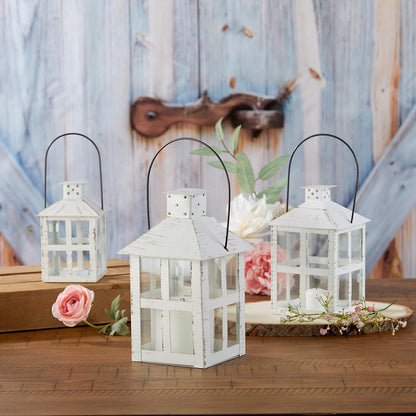 Kate Aspen Rustic Farmhouse Decor White Candle Holder Lantern Decorative (5 Inch), Wedding Decoration, Centerpiece Table Decorations, Home Decor, Shelf Decor, Fireplace Lantern