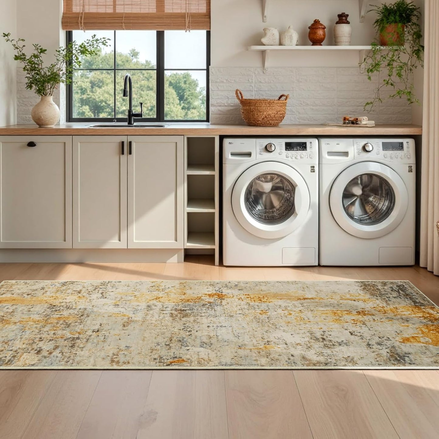 Ompaa 2x6 Rug Runners for Hallways Kitchen Runner Rug Non Slip Washable Grey Long Runner Rugs with Rubber Backing Soft Abstract Carpet Runner for Hallways, Kitchen, Bedroom, Bathroom, Entryway - Colors A