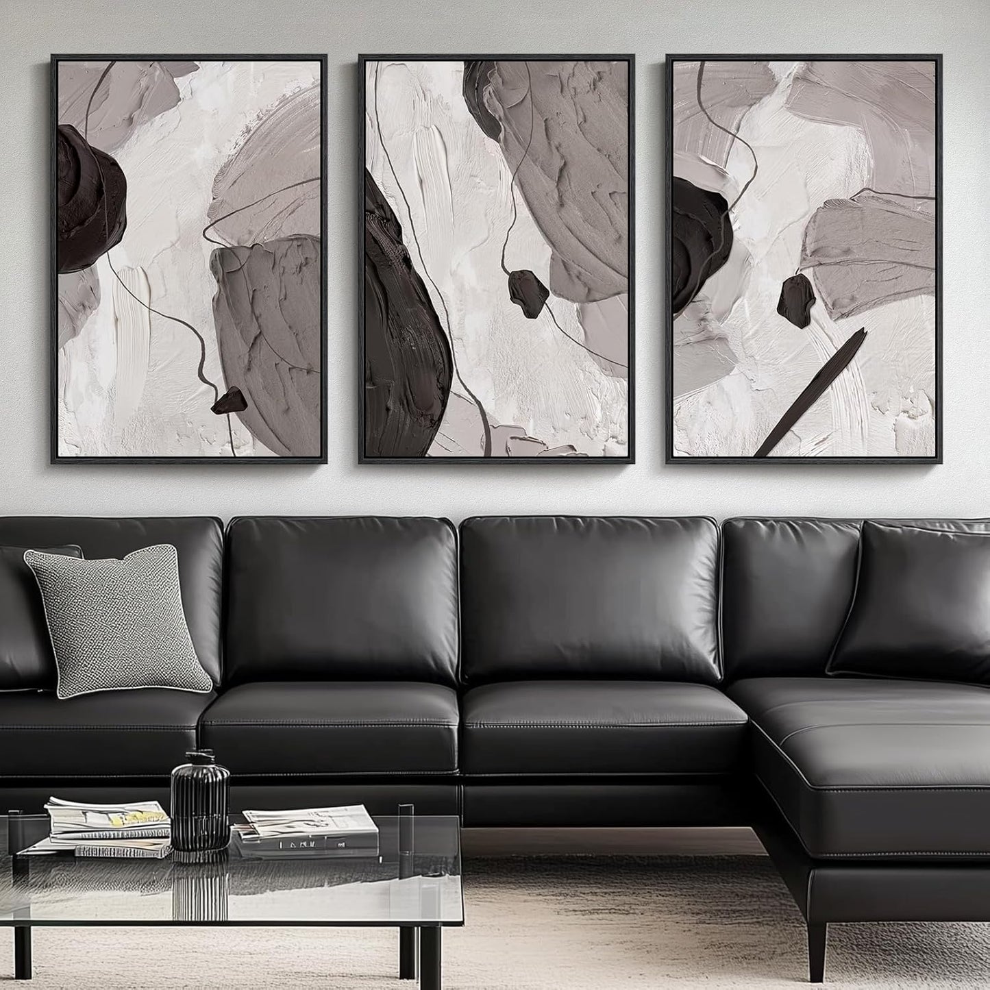 Large Framed Black and White Abstract Wall Art for Living Room, 3 Piece Big Modern Canvas Prints Paintings Artwork for Walls, Minimalist Abstract Art Pictures for Hallway, Office Wall Decor 24x36 In
