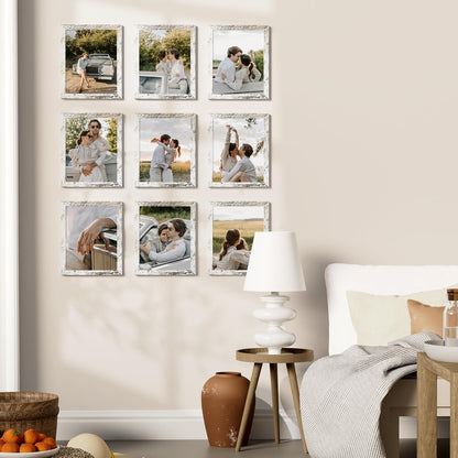 Vittanly 8x10 Picture Frames Set of 9, Shatter Resistant Plexiglass, Display 5x7 Pictures with Mat or 8x10 without Mat, Photo Frames for Wall or Tabletop, Engineered Wood, Black - Colors A