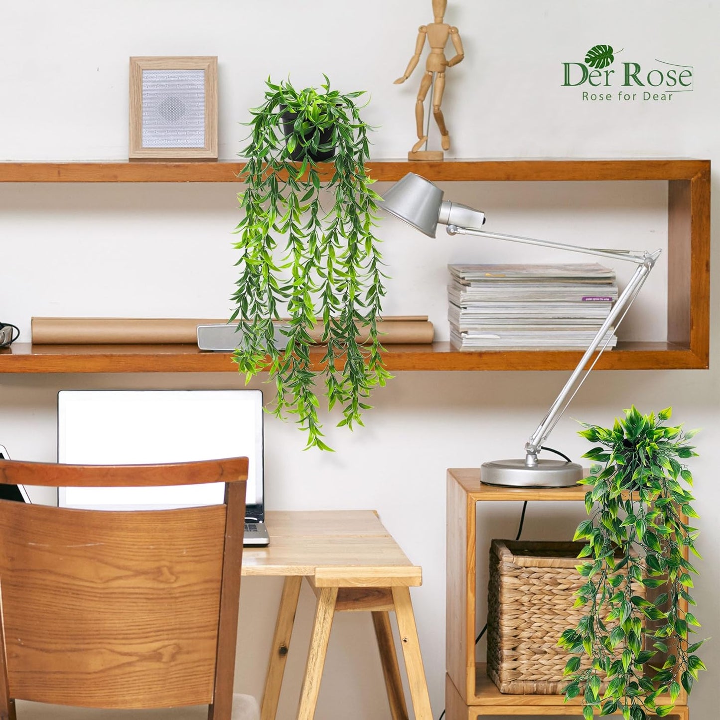 Der Rose 6Pcs Fake Plants Hanging Artificial Eucalyptus Vines Faux Potted Hanging Plants Indoor for Bathroom Kitchen Wall Shelf Outdoor Decor