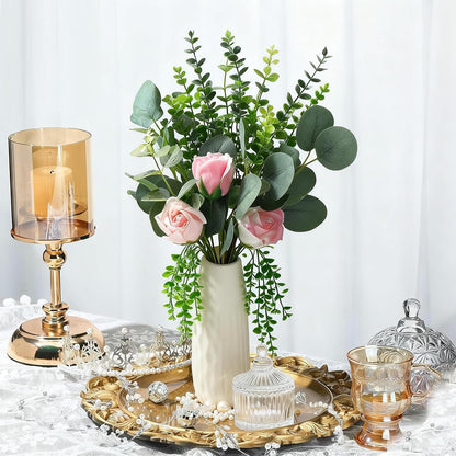 Fake Plants, 20Pcs Eucalyptus Stems Artificial Flowers, Fake Eucalyptus Leaves Stems, Plastic Grey Green Touch Leaf Branches for Home Office Flowers Bouquet Centerpiece Wedding Decoration