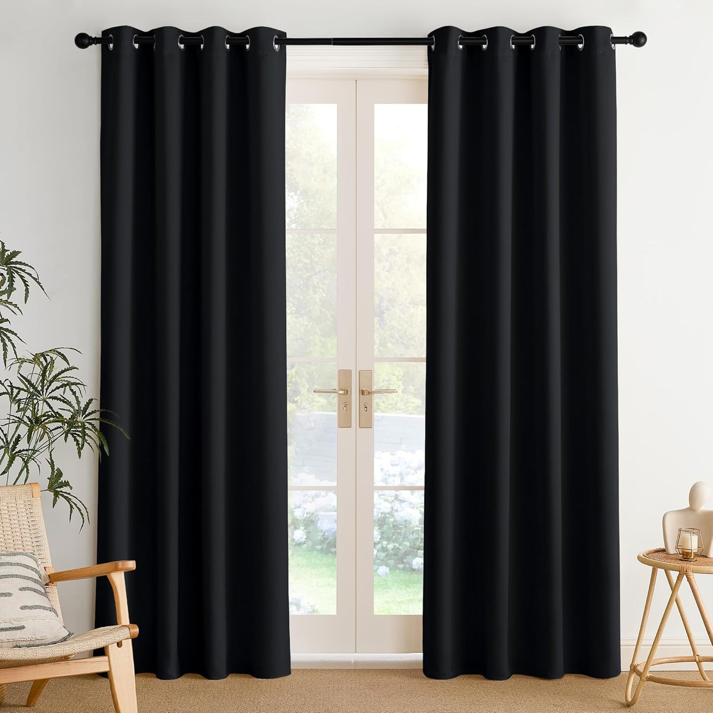 NICETOWN Halloween Pitch Black Solid Thermal Insulated Grommet Blackout Curtains/Drapes for Bedroom Window (2 Panels, 42 inches Wide by 63 inches Long, Black) - Colors E