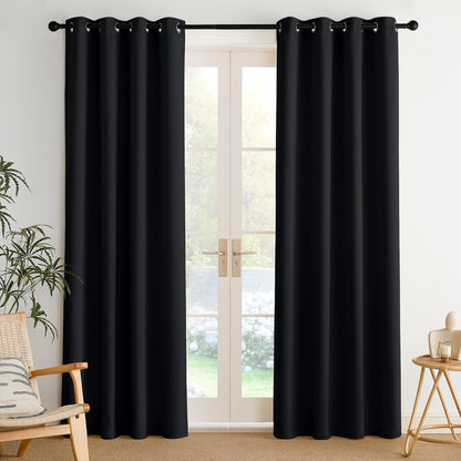 NICETOWN Halloween Pitch Black Solid Thermal Insulated Grommet Blackout Curtains/Drapes for Bedroom Window (2 Panels, 42 inches Wide by 63 inches Long, Black) - Colors E