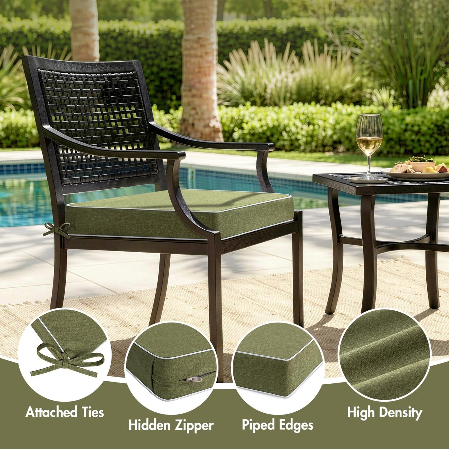 MIULEE Beige Outdoor Bench Cushion Set of 1, 48x18x3 Inch Waterproof Patio Seat Cushions for Swing and Outdoor Furniture Couch Sofa, 3 Year Color Fastness High Density Foam with Adjustable Ties