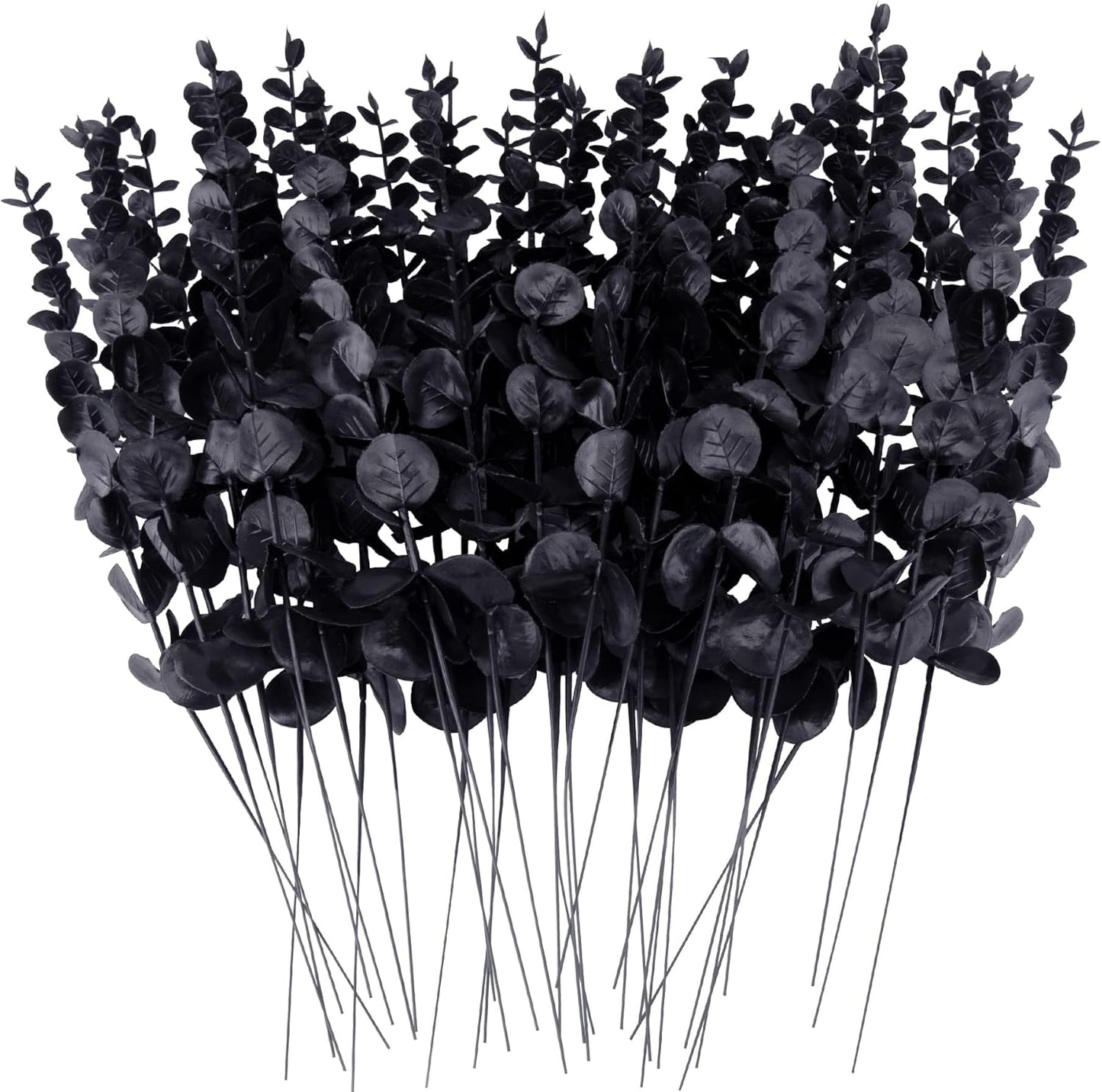 FEQO 36 Pcs Artificial Eucalyptus Stems Dark Brown Leaves Faux Eucalyptus Stems Branches 15 inch for Wedding Bouquet Home Deco