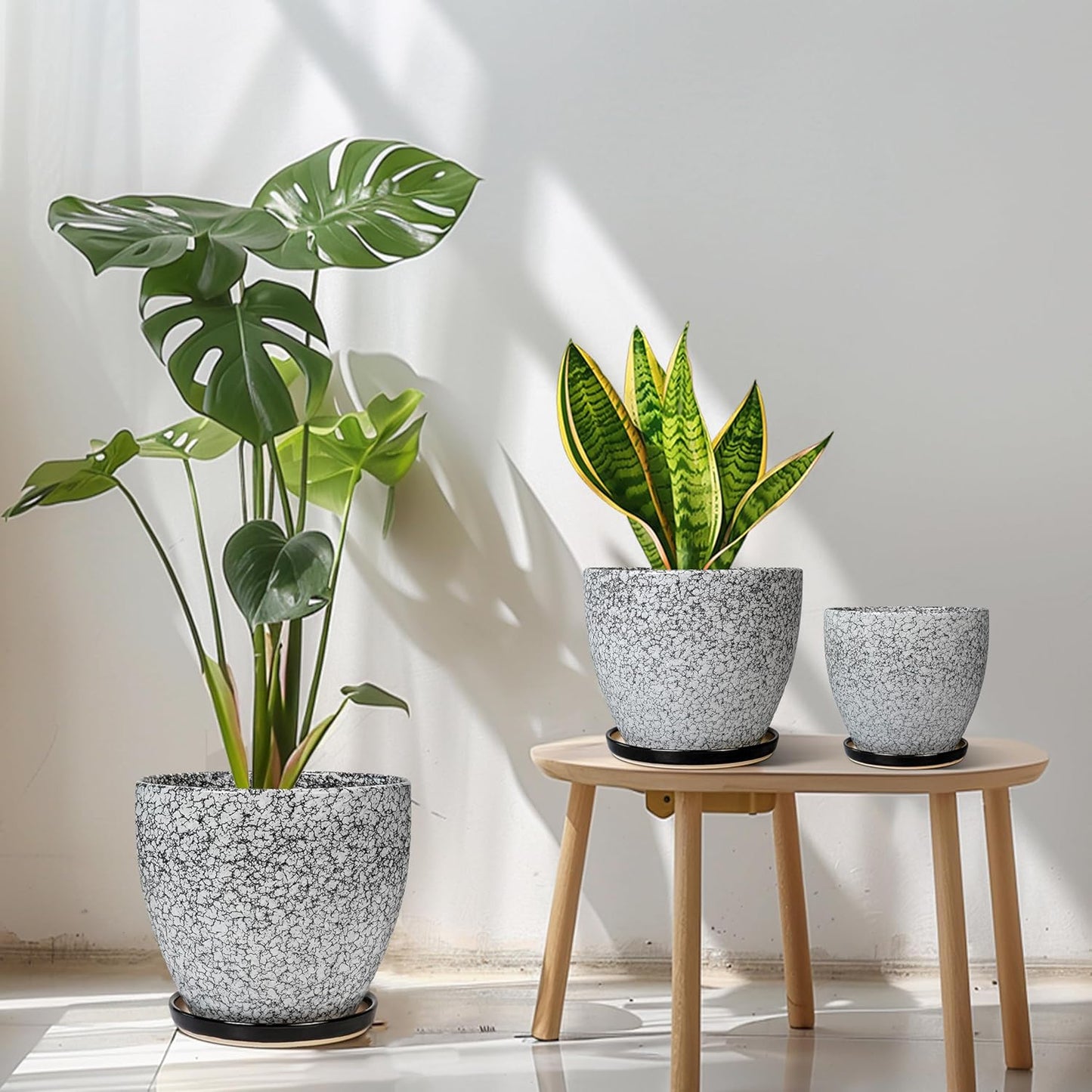 Plant Pots Indoor, Ceramic Planters Pots with Drainage Holes and Saucers, 10+8+6 Inch, Set of 3, Round Large Flower Pots for Indoor Outdoor Plants, Blue