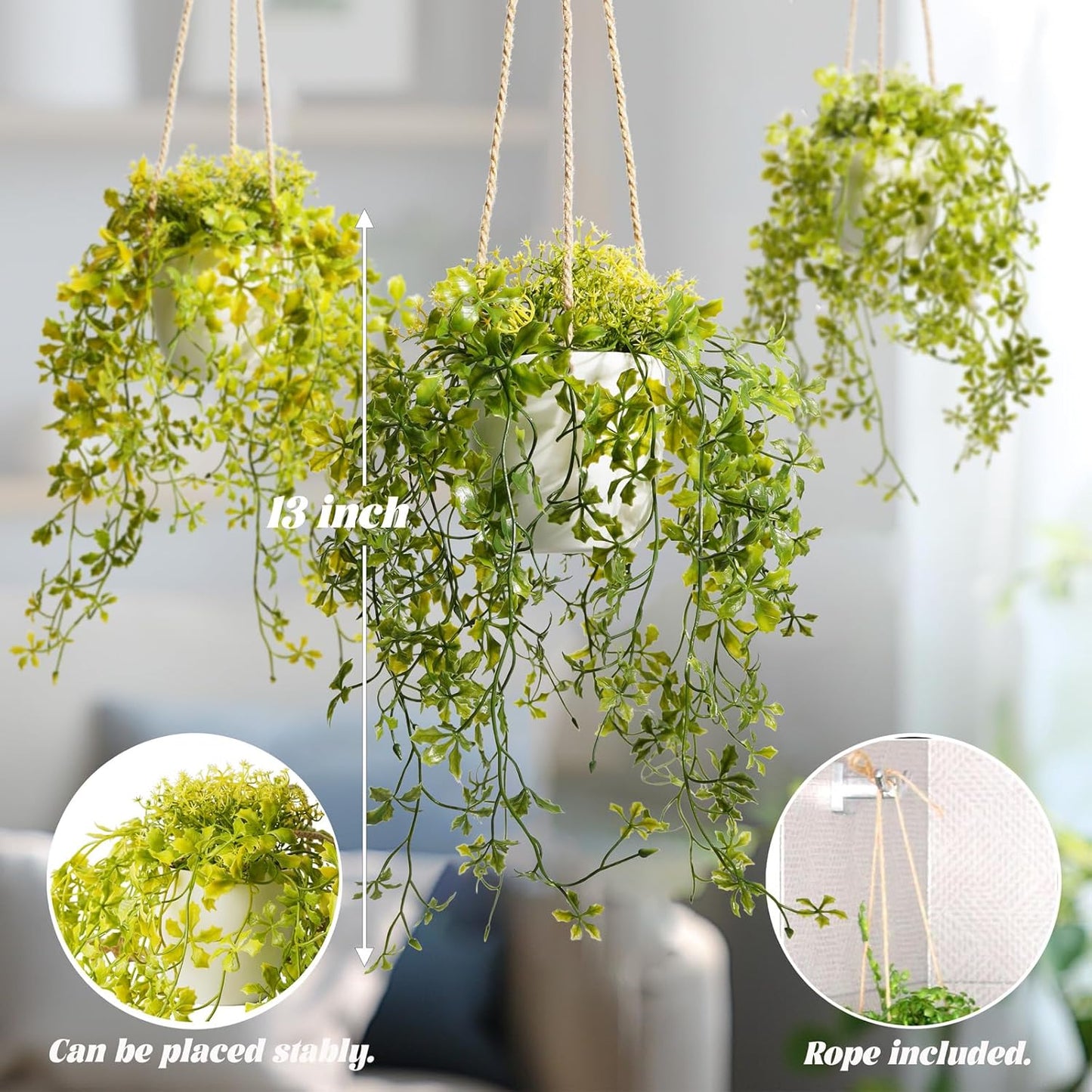 3 Packs Fake Hanging Plants with Black Pots, 20" Artificial Hanging Plants for Wall Decor, Fake Fern Plants Mandala Vine for Home Bathroom Bedroom Kitchen Office Room Decor
