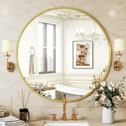 Sweetcrispy 24 Inch Round Wall Mirror with Tempered Glass, Bathroom Mirror Over Sink, Anti-Fog & Waterproof Round Mirror for Bathroom, Entryway, Bedroom, Shatterproof Design, Black