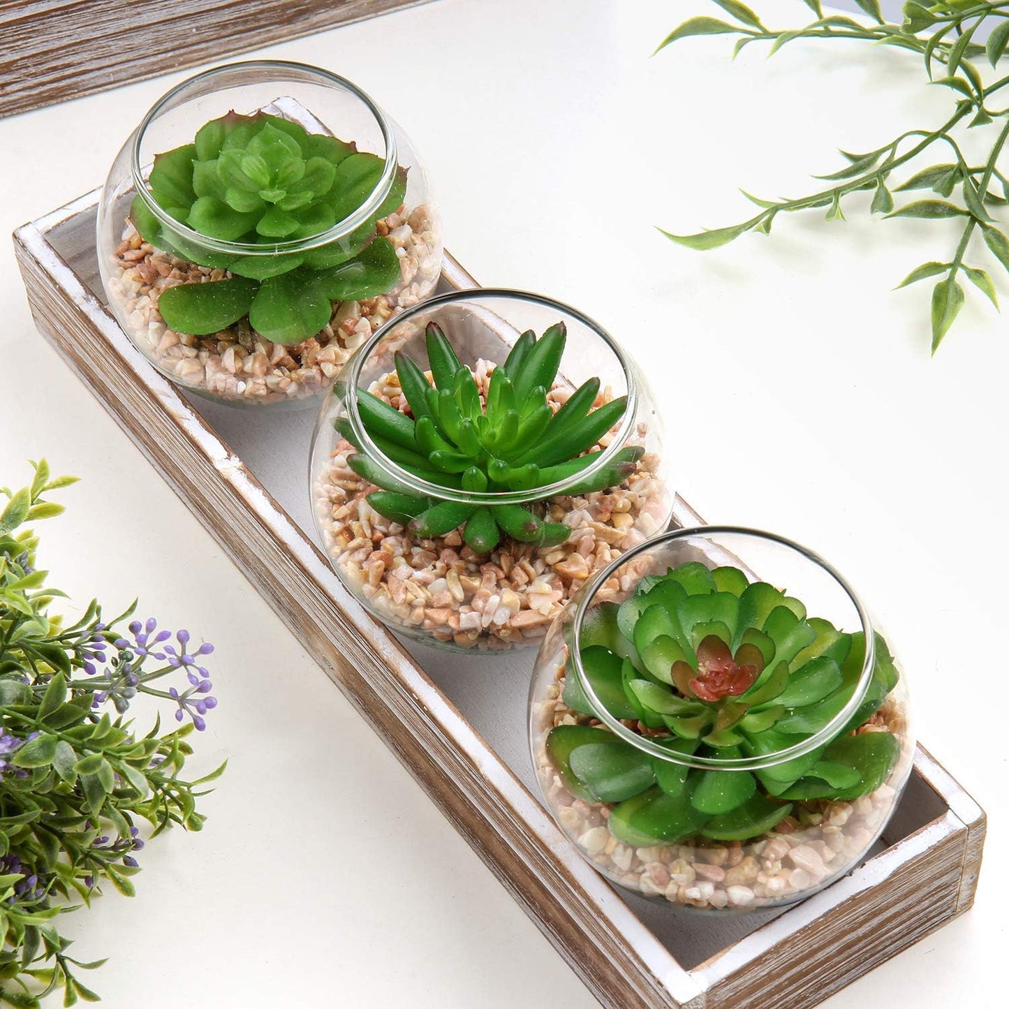 Briful Mini Fake Plants 4 Packs Succuletns Artificial Potted Plants in Cube Glass Vase Faux Succulents for Bathroom Living Room Kitchen Shelf Table Decor